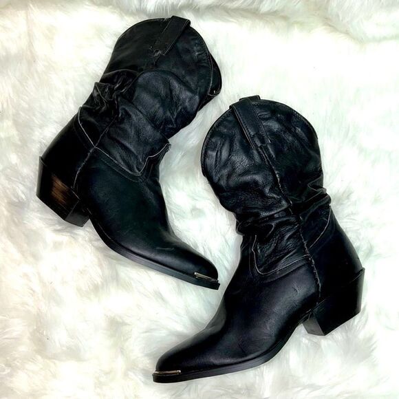 Laredo Black Leather Slouch Cowboy Boots Size 8 A7 - Picture 1 of 11